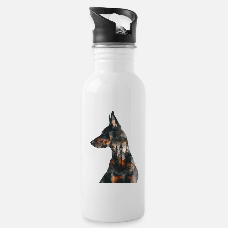 Dobermann - Trinkflasche mit integriertem Trinkhalm - Weiß