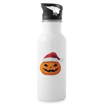 Halloween Gift Pumpkin with Santa Hat Decoration - Water bottle with straw - white - Right