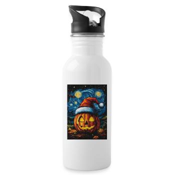 Halloween Geschenk Kürbis mit Weihnachtsmütze Deko - Trinkflasche mit integriertem Trinkhalm - Weiß - Rechts