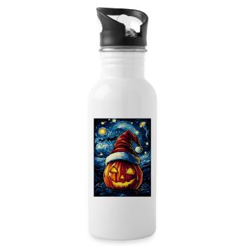 Halloween Gift Pumpkin with Santa Hat Decoration - Water bottle with straw - white - Right