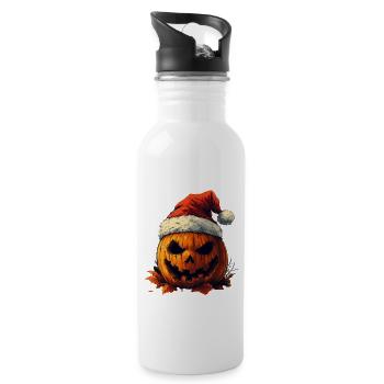 Halloween Geschenk Kürbis mit Weihnachtsmütze Deko - Trinkflasche mit integriertem Trinkhalm - Weiß - Rechts