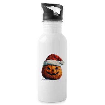 Halloween Gift Pumpkin with Santa Hat Decoration - Water bottle with straw - white - Right