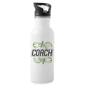 Funny Tennis Player Racket Coach - Trinkflasche mit integriertem Trinkhalm - Weiß - Rechts