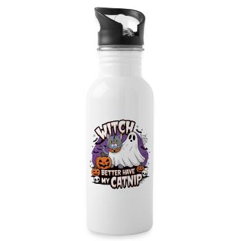 Halloween Cat Forget Candy Give Me A Cat - Trinkflasche mit integriertem Trinkhalm - Weiß - Rechts