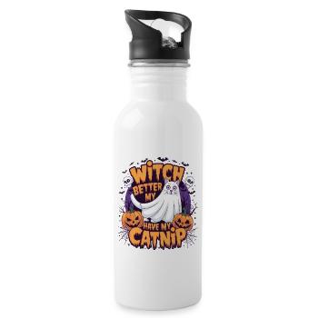 Halloween Cat Forget Candy Give Me A Cat - Trinkflasche mit integriertem Trinkhalm - Weiß - Rechts