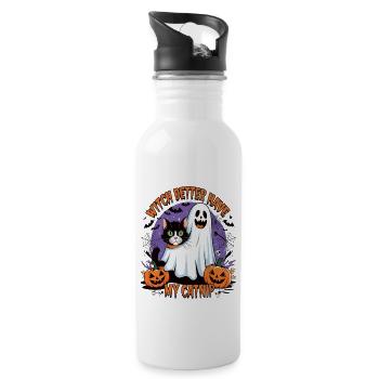 Halloween Cat Forget Candy Give Me A Cat - Trinkflasche mit integriertem Trinkhalm - Weiß - Rechts