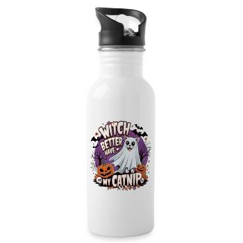 Halloween Cat Forget Candy Give Me A Cat - Trinkflasche mit integriertem Trinkhalm - Weiß - Rechts