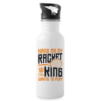 Funny Tennis Player Racket King - Water bottle with straw - white - Right