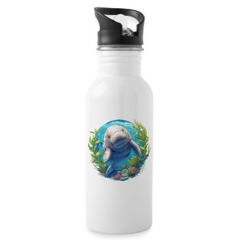 Seekuh Dugongs Dugong - Trinkflasche mit integriertem Trinkhalm - Weiß - Rechts