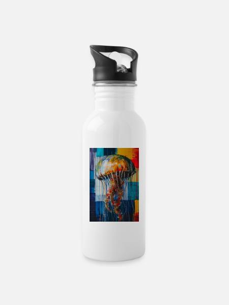 Qualle - Trinkflasche mit integriertem Trinkhalm - Weiß