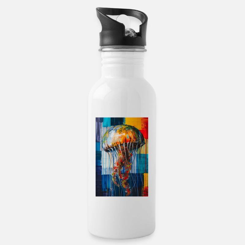 Qualle - Trinkflasche mit integriertem Trinkhalm - Weiß