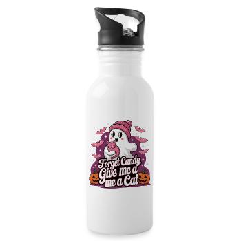 Halloween Cat Forget Candy Give Me A Cat - Trinkflasche mit integriertem Trinkhalm - Weiß - Rechts