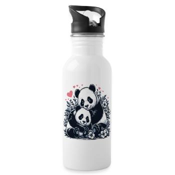 Panda mom and child design gift - Water bottle with straw - white - Right