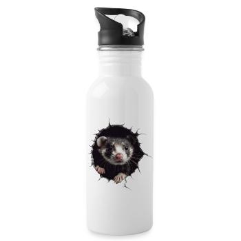 Frettchen - Trinkflasche mit integriertem Trinkhalm - Weiß - Rechts