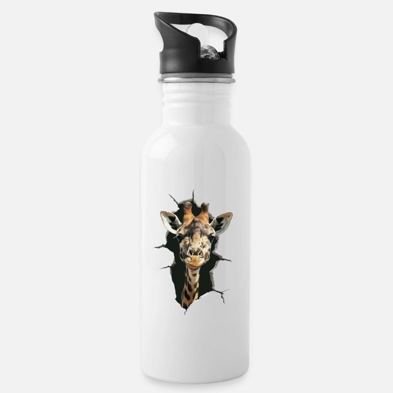 Giraffe - Trinkflasche mit integriertem Trinkhalm - Weiß
