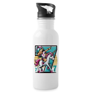 Birthday 7 Years Unicorn Dab - Water bottle with straw - white - Right