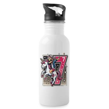 Geburtstag 7 Jahre Einhorn Dab - Trinkflasche mit integriertem Trinkhalm - Weiß - Rechts