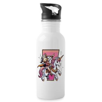 7 Jahre Geburtstag Einhorn Dab - Trinkflasche mit integriertem Trinkhalm - Weiß - Rechts