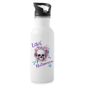 Love on Halloween, smiling skull, funny t-shirt - Water bottle with straw - white - Right