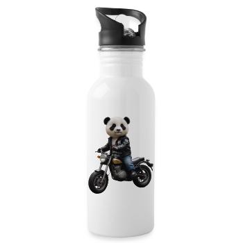 Biker Panda - Trinkflasche mit integriertem Trinkhalm - Weiß - Rechts