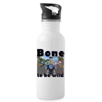 Skelett am Motorrad - Bone to be wild - Trinkflasche mit integriertem Trinkhalm - Weiß - Rechts