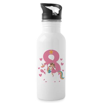 Cute 8th Birthday Unicorn Girl Riding Unicorn - Trinkflasche mit integriertem Trinkhalm - Weiß - Rechts