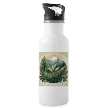 Scenic Botanical Nature Illustration - Water bottle with straw - white - Right