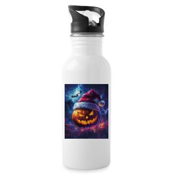Halloween Geschenk Kürbis mit Weihnachtsmütze Deko - Trinkflasche mit integriertem Trinkhalm - Weiß - Rechts