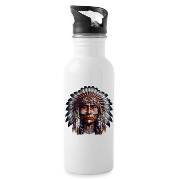Amerikanisch, Indianer, Amerikaner - Trinkflasche mit integriertem Trinkhalm - Weiß - Rechts