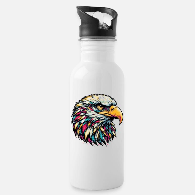 Adler - Trinkflasche mit integriertem Trinkhalm - Weiß