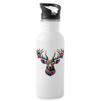 Hirsch - Trinkflasche mit integriertem Trinkhalm - Weiß - Rechts