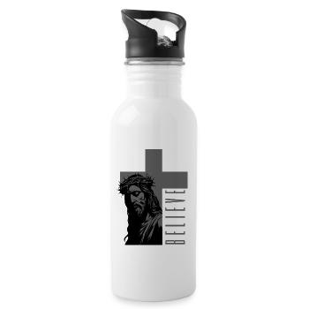 Jesus - Believe: Strong faith design - Water bottle with straw - white - Right