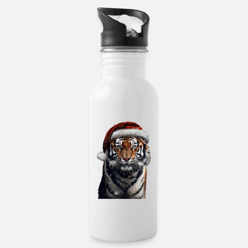 Tiger - Trinkflasche mit integriertem Trinkhalm - Weiß