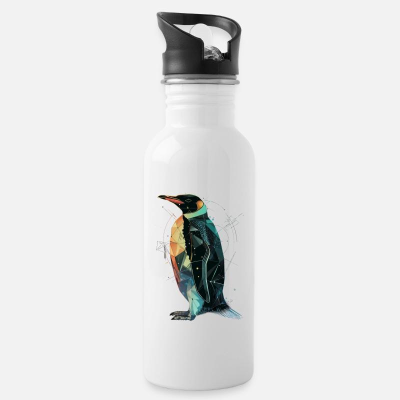 Pinguin - Trinkflasche mit integriertem Trinkhalm - Weiß
