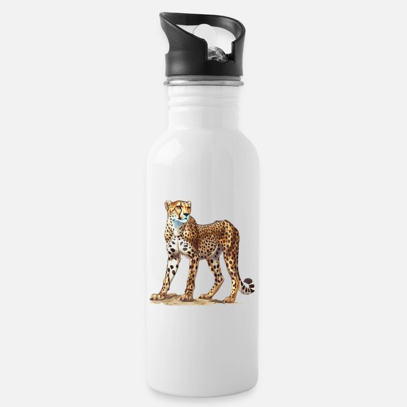Cheetah Geparde Gepard - Trinkflasche mit integriertem Trinkhalm - Weiß