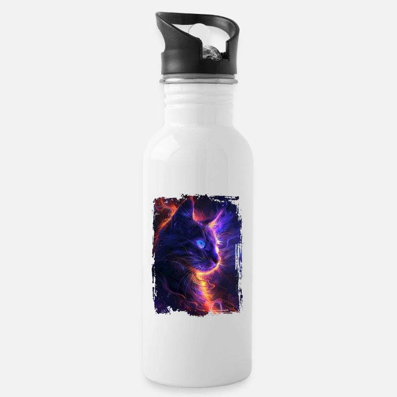 Katze - Trinkflasche mit integriertem Trinkhalm - Weiß