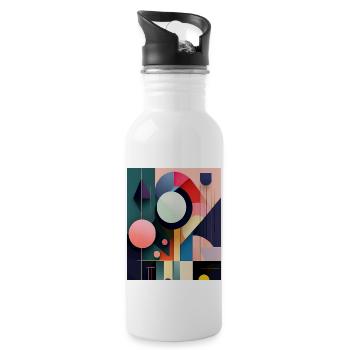Bold Abstract Geometric Shapes – Modern Art Design - Water bottle with straw - white - Right