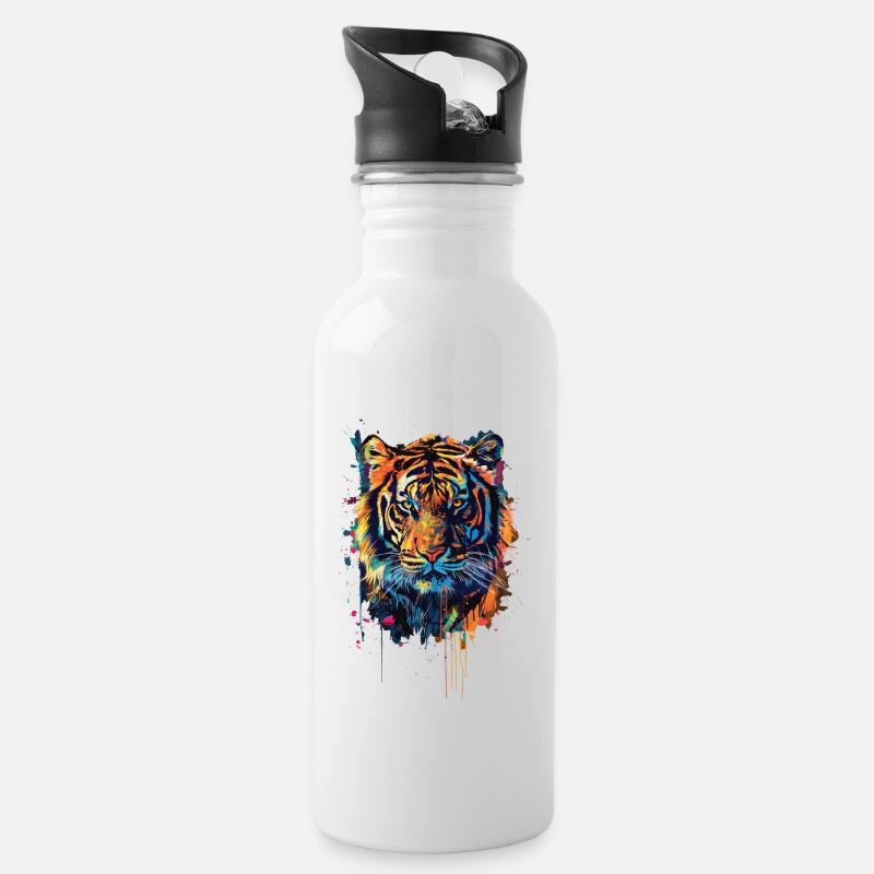 Tiger - Trinkflasche mit integriertem Trinkhalm - Weiß