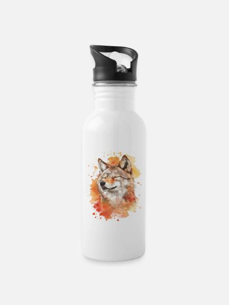 Wolf - Trinkflasche mit integriertem Trinkhalm - Weiß