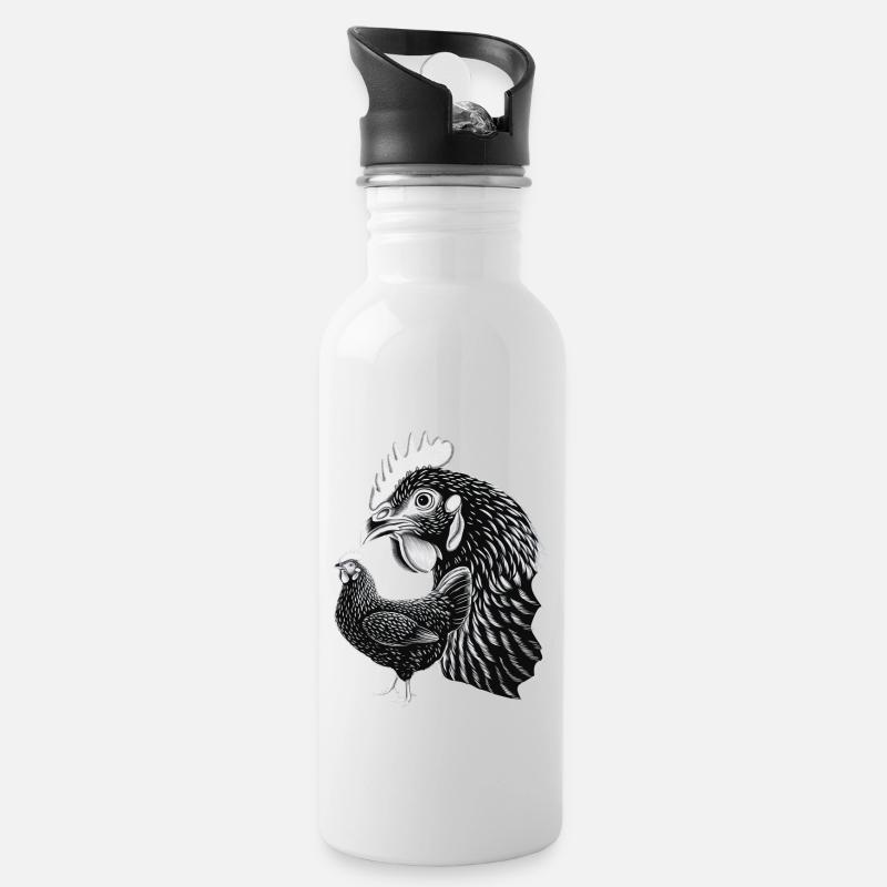Huhn - Trinkflasche mit integriertem Trinkhalm - Weiß