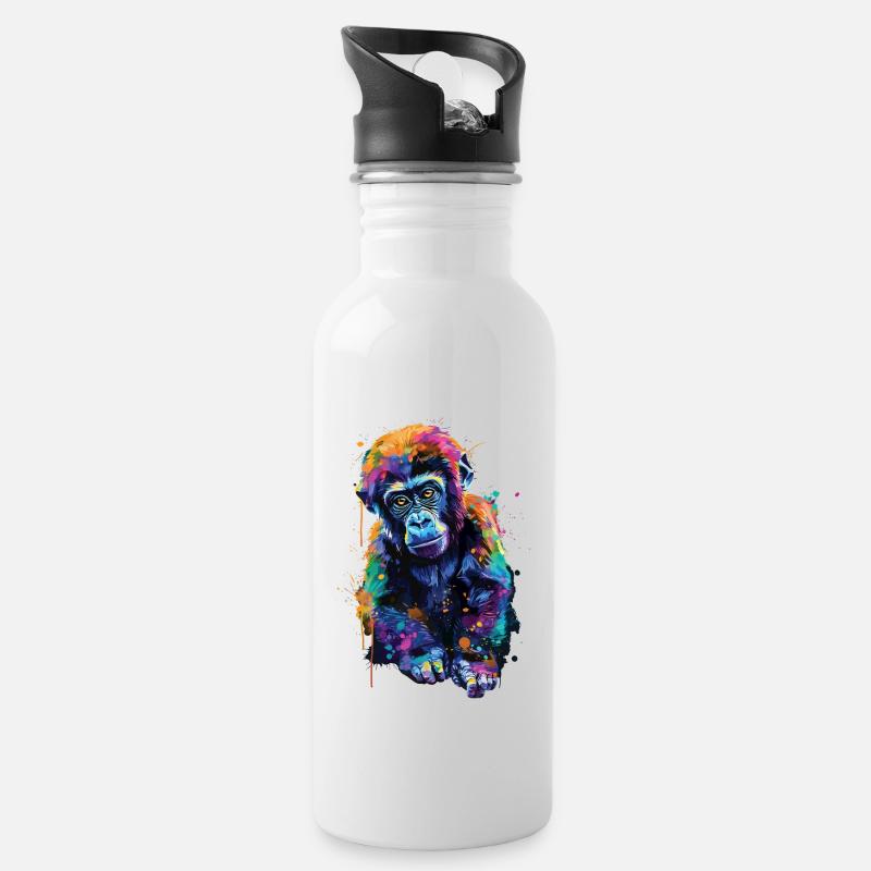 Gorilla - Trinkflasche mit integriertem Trinkhalm - Weiß