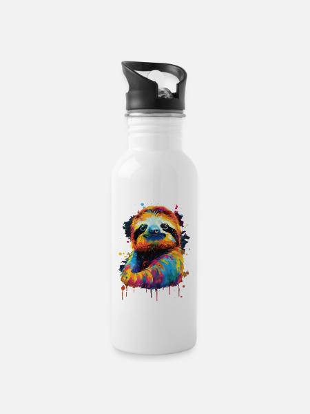 Faultier - Trinkflasche mit integriertem Trinkhalm - Weiß