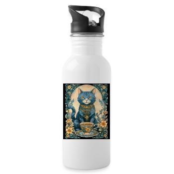 Elegante Vintage Katze mit Teetasse Elegant - Trinkflasche mit integriertem Trinkhalm - Weiß - Rechts