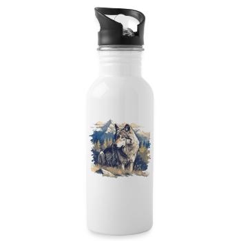 Wölfe Wolf - Trinkflasche mit integriertem Trinkhalm - Weiß - Rechts