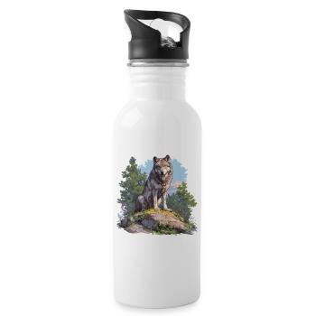 Wölfe Wolf - Trinkflasche mit integriertem Trinkhalm - Weiß - Rechts