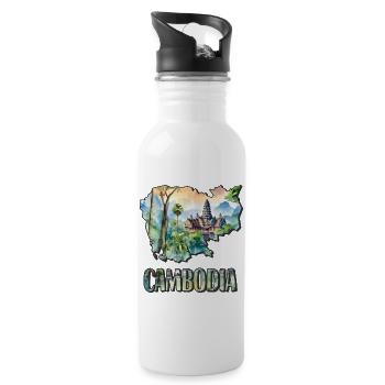 Watercolor Map Cambodia - Water bottle with straw - white - Right