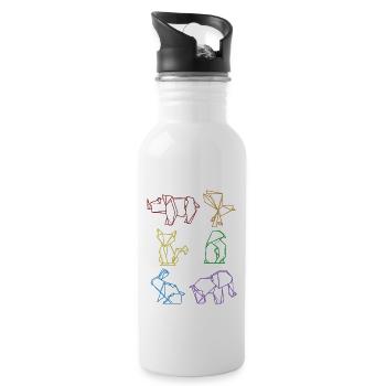 Origami LGBT Regenbogen Eule Papierkranich Falten - Trinkflasche mit integriertem Trinkhalm - Weiß - Rechts