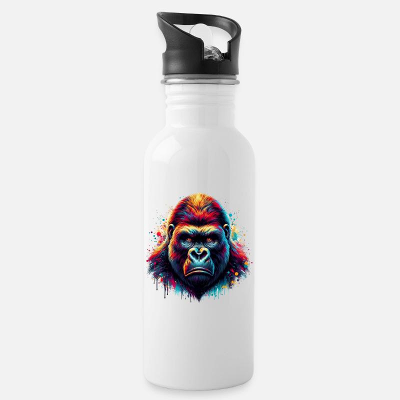 Gorilla - Trinkflasche mit integriertem Trinkhalm - Weiß