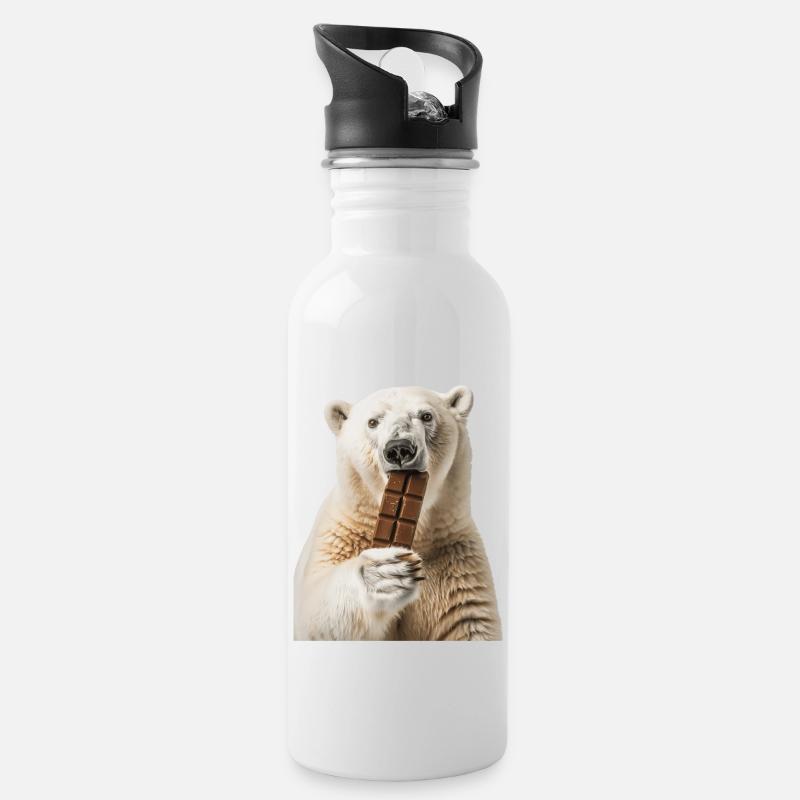Eisbär - Trinkflasche mit integriertem Trinkhalm - Weiß