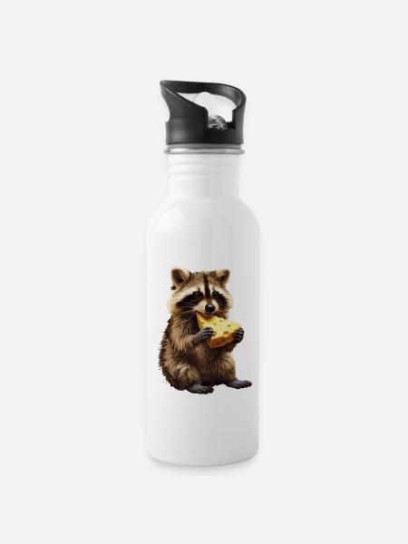 Waschbär - Trinkflasche mit integriertem Trinkhalm - Weiß